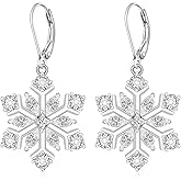 Snowflake Earrings for Women Christmas Earrings Dangle Sterling Silver White Snowflake Crystal Winter Earring Drop white gold Holiday Jewelry Birthday Gifts