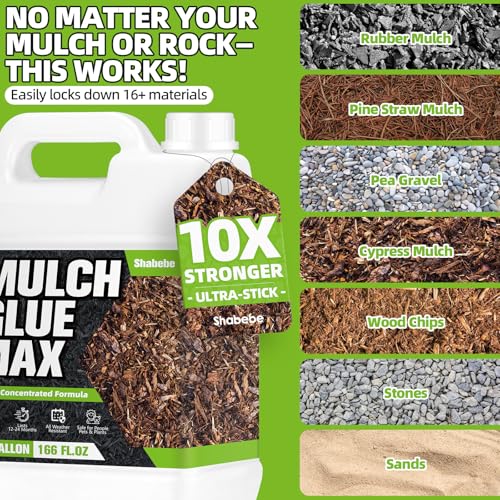 Shabebe Mulch Glue for Landscaping, 1.3 Gallon High-Concentration Rock Glue, Gravel Binder with Ultra-Stick Grip, Covers 3X More Area for Pea Gravel, Mulch & Pebbles, Long-Lasting & Non-Toxic