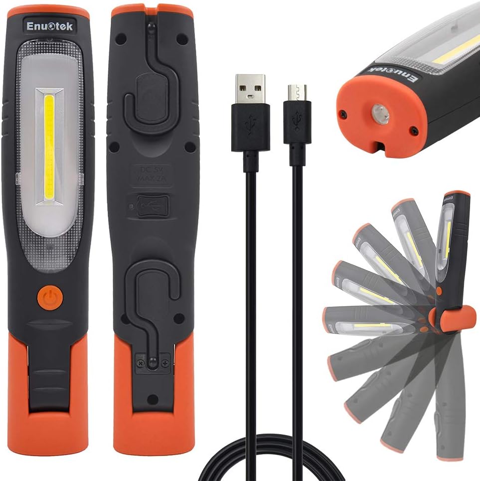 Torch Rechargeable Rechargeable COB LED Work Light Cordless Magnetic LED  Mechanics Inspection Torch Lamp Flashlight Front 3w Cob Led And Top 3w Led  Magnetic Base And Dual Hooks Essential Work Job Tool, image size:963x965
