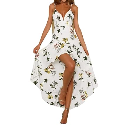 VEMOW Sommer Elegante Damen Schulterfrei Abendkleid Urlaub Tauchen Damen Maxi Lange Blumendruck Casual Täglichen Party Strand