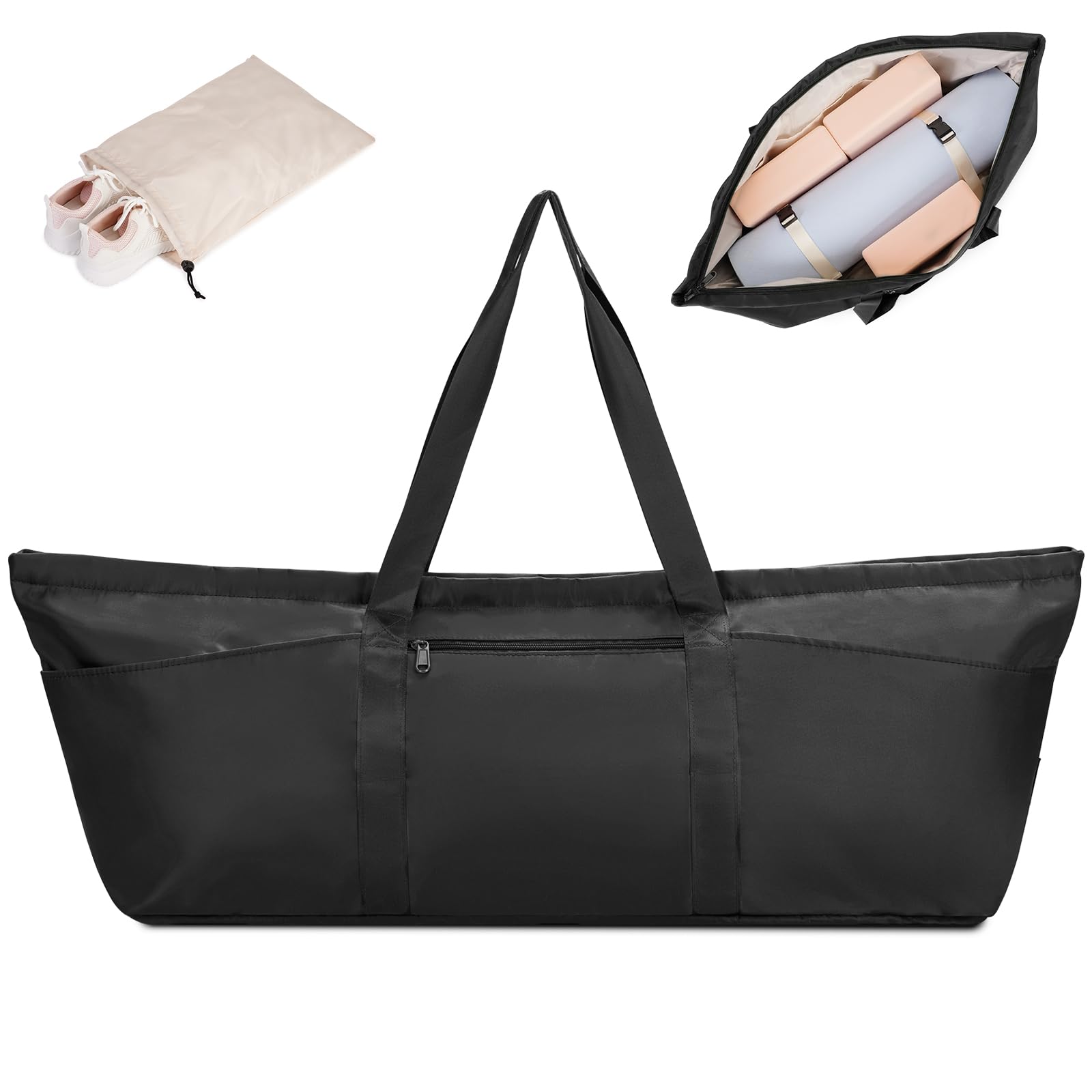 sportsnew Gym Bag Womens Large Yoga Bag for Yoga Mat and Blocks with Shoes Bag and Wet Compartment Ladies Pilates Mat Bag with Adjustable Mat Strap, Black