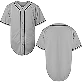 MESOSPERO Mens Blank Plain Baseball Jersey Button Down Shirts Sports Hip Hop Hipster Jersey S-3XL Black White Grey Red Blue