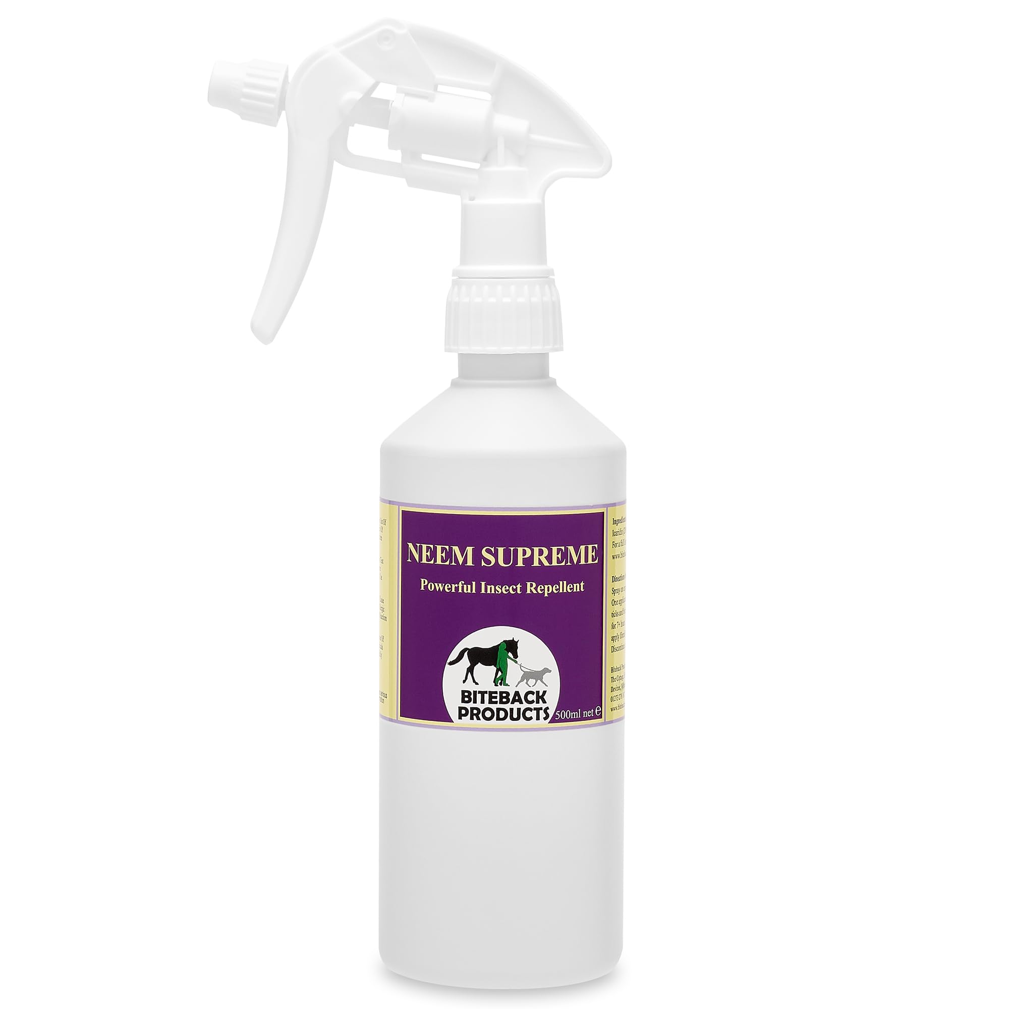 Biteback Products Neem Supreme™ - Ultimate Insect Barrier Spray for Horse Fly, Midge, Tick, Mosquito Defence with 20% Icaridin Picaridin and Pure Neem Margosa Oil, Reliable Protection - 500ml