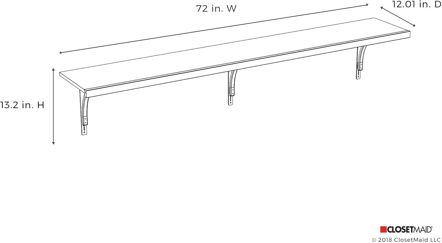 ClosetMaid 1423 Premium Wood Solid Shelf Kit, 6-Foot X 12-Inch, White: Home & Kitchen