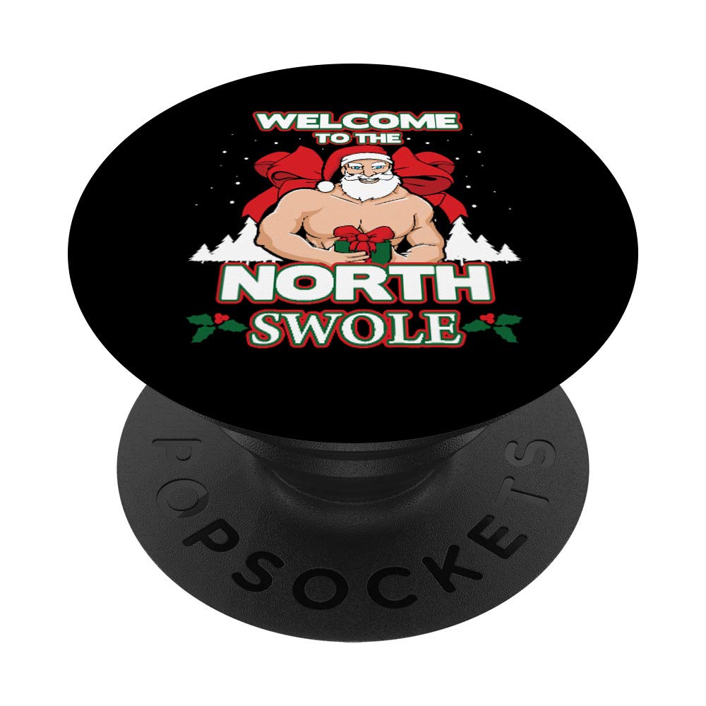 North Swole Santa Claus Weight Lifting Christmas Gym Workout PopSockets Swappable PopGrip