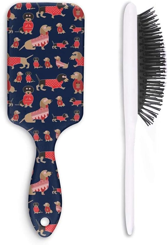 KSEERBABALL Detangler Hair Brush with Soft Bristles Perfect Dachshund Christmas with Red Hat