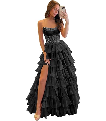 sparkly a line strapless black corset prom dress with ruffles Saiurronee Tiered Sequin Dresses for Women 2026 Long Chiffon Formal Evening Party Gown Slit Aqua : Clothing, Shoes & Jewelry COLOR:CREAM This stunning white dress NECKLINE_Off The Shoulder Calvin Klein Women's 3/4