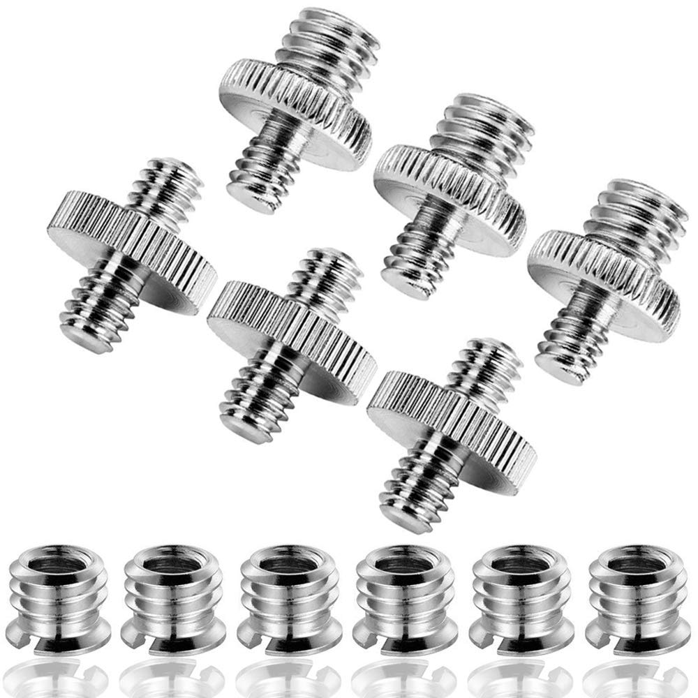 CKANDAY 12 Pcs Camera Screw Adapter Converter for Tripod Monopod Ball Head, 1/4" Male to 1/4" Male, 1/4" Male to 3/8" Male, 1/4" Female to 3/8" Male Threaded Screws - Silver