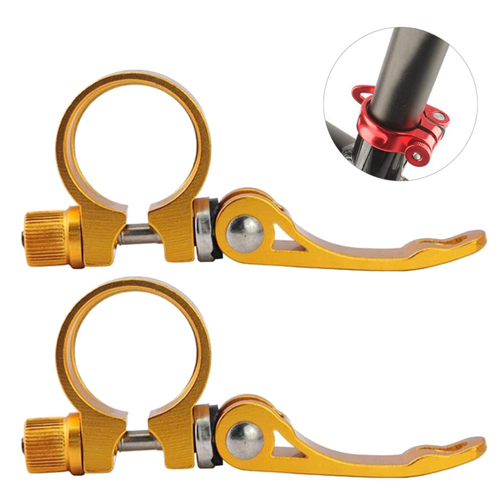 DAZISEN Bicycle Seat Tube Clip - Aluminium Alloy Ultralight Quick Release Road Bike Seatpost Seat Post Clamp 34.9mm Gold,2*Gold,34.9mm