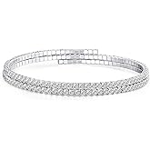 AiliFe Cuff Tennis Bracelet for Women: Crystal Adjustable Cubic Zirconia Silver Bangle - 14K Gold Plated Red Rhinestone Bracelets for Party Favors Bride Wedding Jewerly