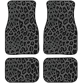 LONSANT Leopard Print Car Floor Mats Set of 4,Black Grey Green Leopard Skin Wildlife Fur Cheetah Print Vehicle Front Rear Carpets Mats Universal Car Rugs Dark Animal Skin Texture Car Accessories