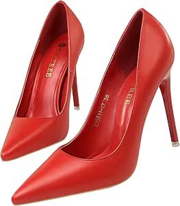 Amazon.com: TXPCLNN Zapatos de tacón alto de punta de las mujeres de color  sólido Stilettos Sexy Slip On Bombas de fiesta Zapatos de corte de señoras  Offiice Zapatos,Rojo,41.5 EU : Ropa, Zapatos