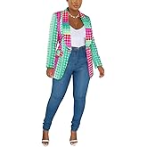BFFBABY Women's Graphic Print Blazer Button Open Front Lapel Collar Long Sleeve Casual Jacket Multicolored
