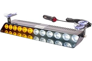 AUXMOTEC White Yellow Led Strobe Flash Light Emergency Warning 12-Led Sucker Dashboard Interior Roof Windshield Dash Safe Caution Hazard Light with Suction Cups for Car Vehicle Boat SUV Firemen Fog DC 12V