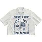 GORGLITTER Men's Graphic Button Up Cropped Shirt Short Sleeve Collar Top Streetwear