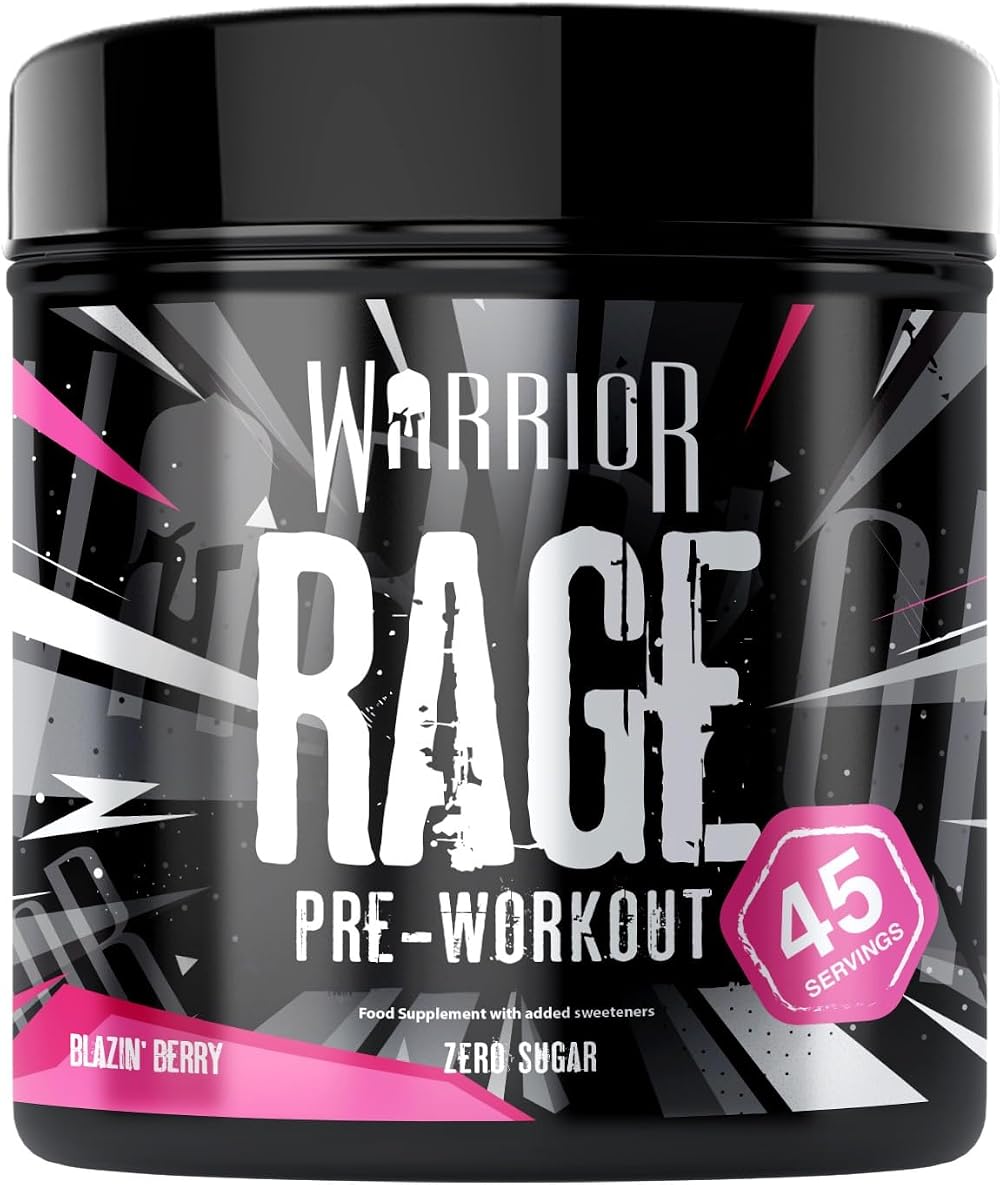 Warrior Rage Pre Workout Powder 392g 45 Servings Blazin Berry 300mg Caffeine