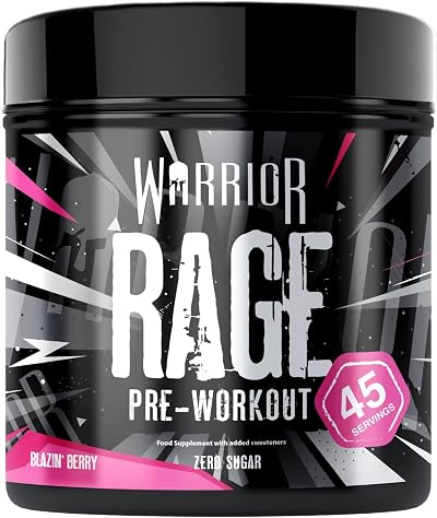 Warrior Rage Pre Workout Powder 392g 45 Servings Blazin Berry 300mg Caffeine