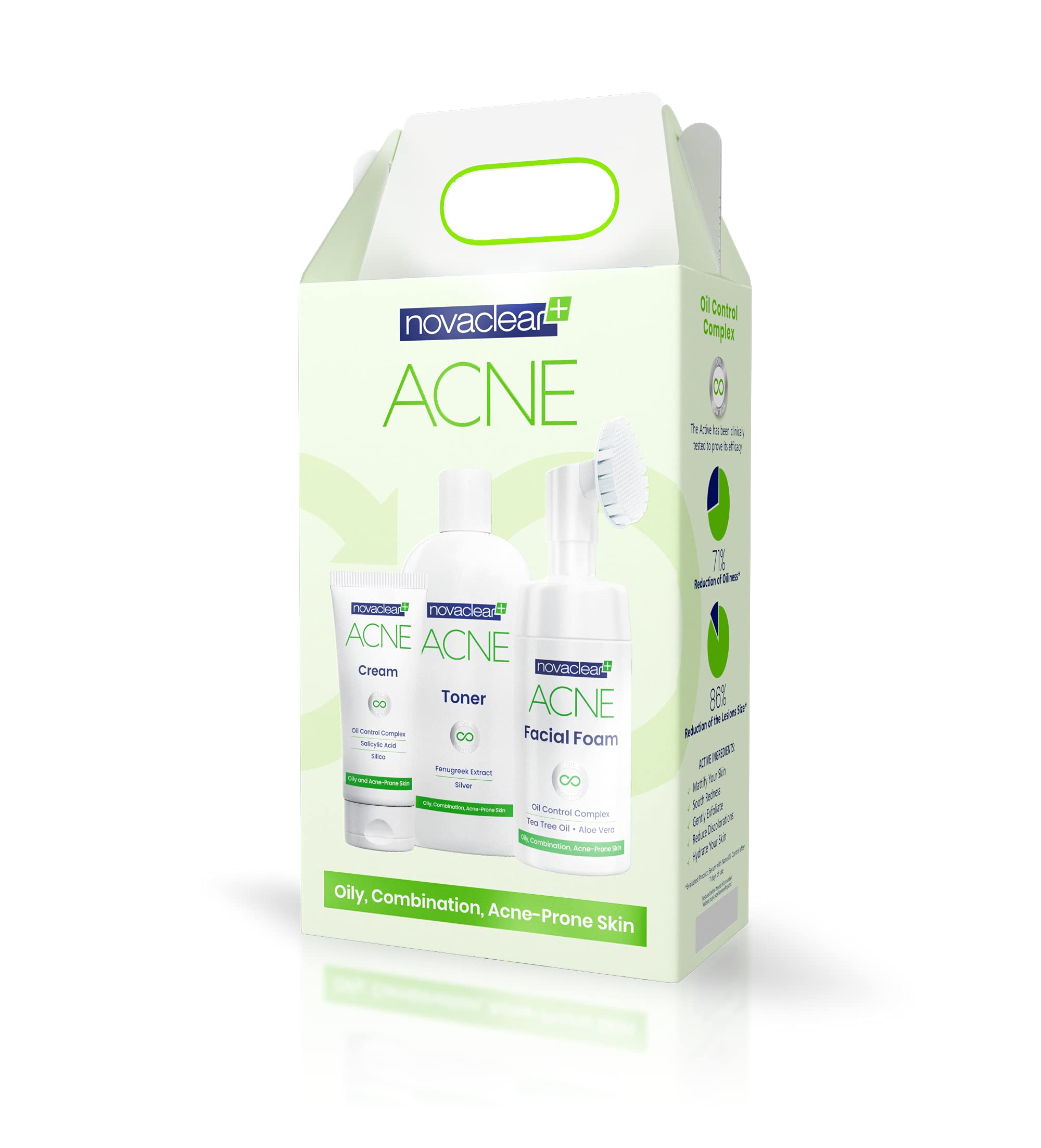 Novaclear Acne kit, Breakout Fighting Bestsellers-Facial acne set, Exfoliating & Treatment-Reduce Blemishes, Enlarged Pores & Blackheads - with Salicylic, Azelaic Acid and Tea Tree - All Skin Types