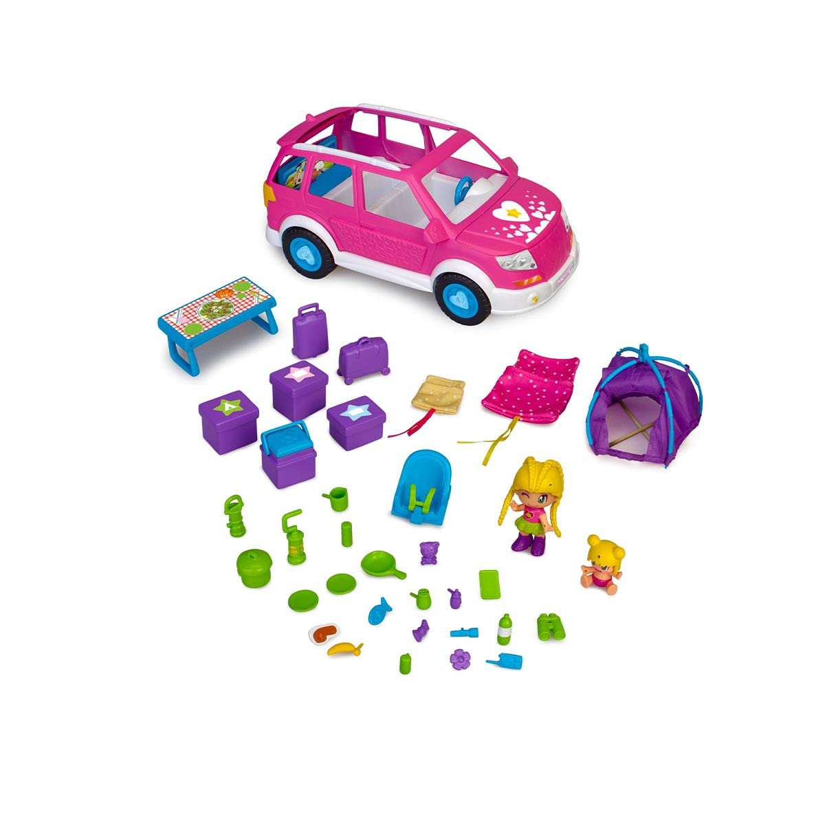 Pinypon 700017015 Car, Toy Motorhome, Family Summer Camping Vehicle, Mini Nail & Baby & Lots of Accessories for Girls & Boys Ages 4+, Multicoloured, One Size