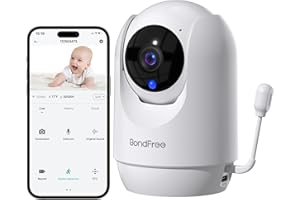 BondFree Baby Monitor with Camera and Audio, 2K Smart Baby Monitor with App, Temperature& Humidity, 2-Way Talk, 3MP Night Vision, 14 Lullabies,Cry & Motion Detection, 4X Zoom-5Ghz WiFi Baby Monitor