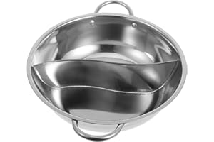 Generic Stainless Steel Divided Hot Pot Pan 28cm Double Flavor Cooking Pot with Handle for Kitchen