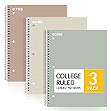 SUNEE Spiral Notebooks, 3 Pack, 1-Subject, College