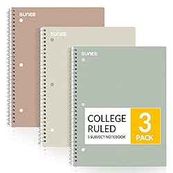 SUNEE Spiral Notebooks, 3 Pack, 1-Subject, College