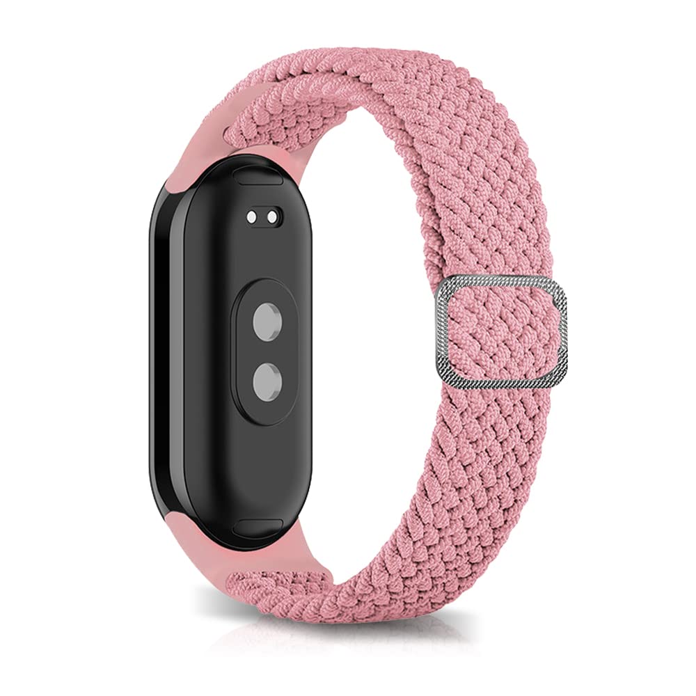 Niboow Strap Compatible with Xiaomi Smart Band 10/9 / 8, Men Women Adjustable Nylon Woven Elasticity Watch Bands Compatible with Xiaomi Mi Band 10/9 / 8 - Pink