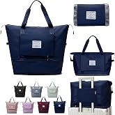 Foldable Travel Duffel Bag, Waterproof Oxford Sports Tote(Blue) | Slip Over Suitcase Handle, Wet Dry Separation Pocket, Expandable Large Capacity for Gym, Air Travel, Beach, Hiking