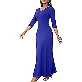 FANDEE Maxi Dress for Women 3/4 Sleeve Maxi Dresses V Neck Casual Loose Long T Shirt Dresses Basic (M-3XL)