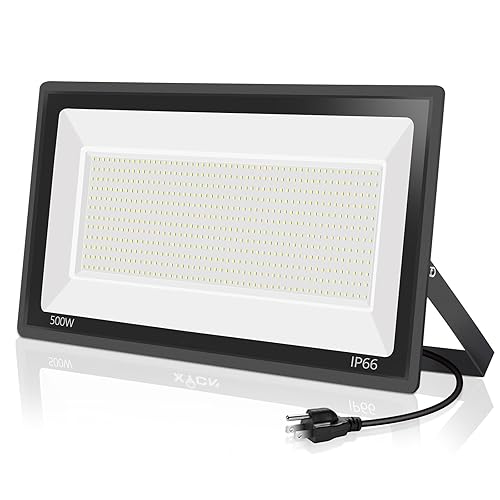 YANYCN 500W LED Flood Light Outdoor,2750W Equivalent Super Bright FloodLight with Plug,58600LM 5000K Daylight White IP66 Waterproof Commercial Lighting for Sports Fields,Counts,Arena,Stadium