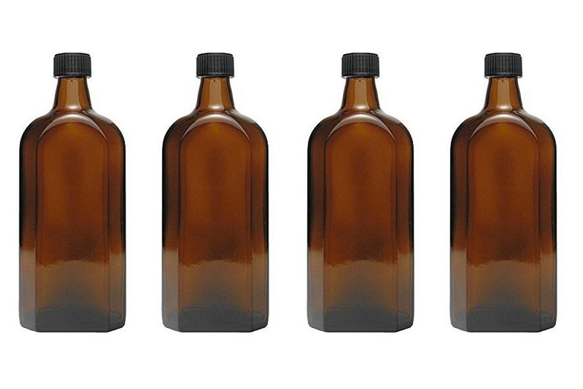 Viva Haushaltswaren mikken - 4 Medicine Bottles in Brown Glass Pharmacist Bottles with Labels of 4 x 500 ml Black