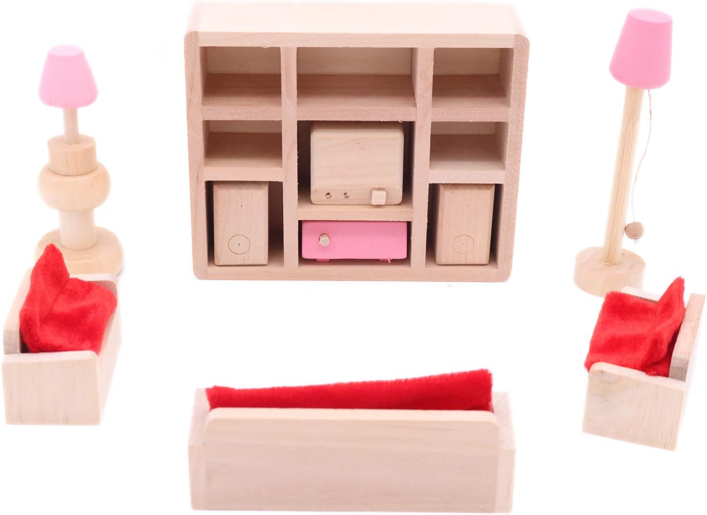 POFET Children Wooden Living Room Dollhouse Miniature Furnitures Sofa Cabinet Toy Set Doll Family Pretend Play Accessories
