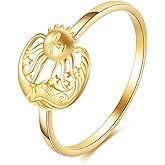 KECHO 14K Solid Gold Sun Moon Star Ring Real Yellow Gold Jewelry Anniversary Birthday Gifts for Women