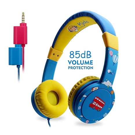EasySMX Kinderkopfhörer, KM-669 Leicht-Kopfhörer Faltbare verdrahtete 85dB Lautstärke begrenzt mit Mic Kopfhörer Splitter 3,5