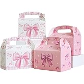 Yoki Peony Pink-Bow Treat-Boxes Party-Supplies Coquette-Birthday Bachelorette-Engagement-Decorations - Party Favors Goodie-Gift Boxes Bows themed Treat Candy Box, 12Pack