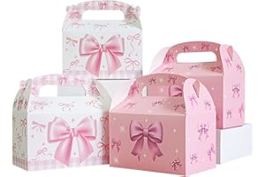 Pink-Bow Treat-Boxes Party-Supplies Coquette-Birthday Bachelorette-Engagement-Decorations - Party Favors Goodie-Gift Boxes Bo