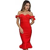 Sexy Women's Off The Shoulder Bandage Midi Evening Party Dress Red