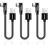 aceyoon 3 Pack 90 Degree USB C Cable, 0.6ft Short Right Angle Type C Charger Braided USBC to USB A 20cm Charging and Data Sync Cord Compatible for S10 S9 S8, P40 P30 P20, Mate 30/20, Pixel
