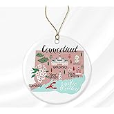 Connecticut State USA Ornament - Travel Souvenir Collection, America Christmas 2023, Xmas Tree Hanging Decorations, Ceramic Souvenir Printed on Both Sides