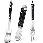Jingmore 3 Pcs Rock Guitar Gifts for Dad Barbecue Tool Stainless Steel Guitar Gifts BBQ Utensils Father Day Grilling Accessories with Grill Spatula Tong Fork for Men Music Lover Guitarists Birthday