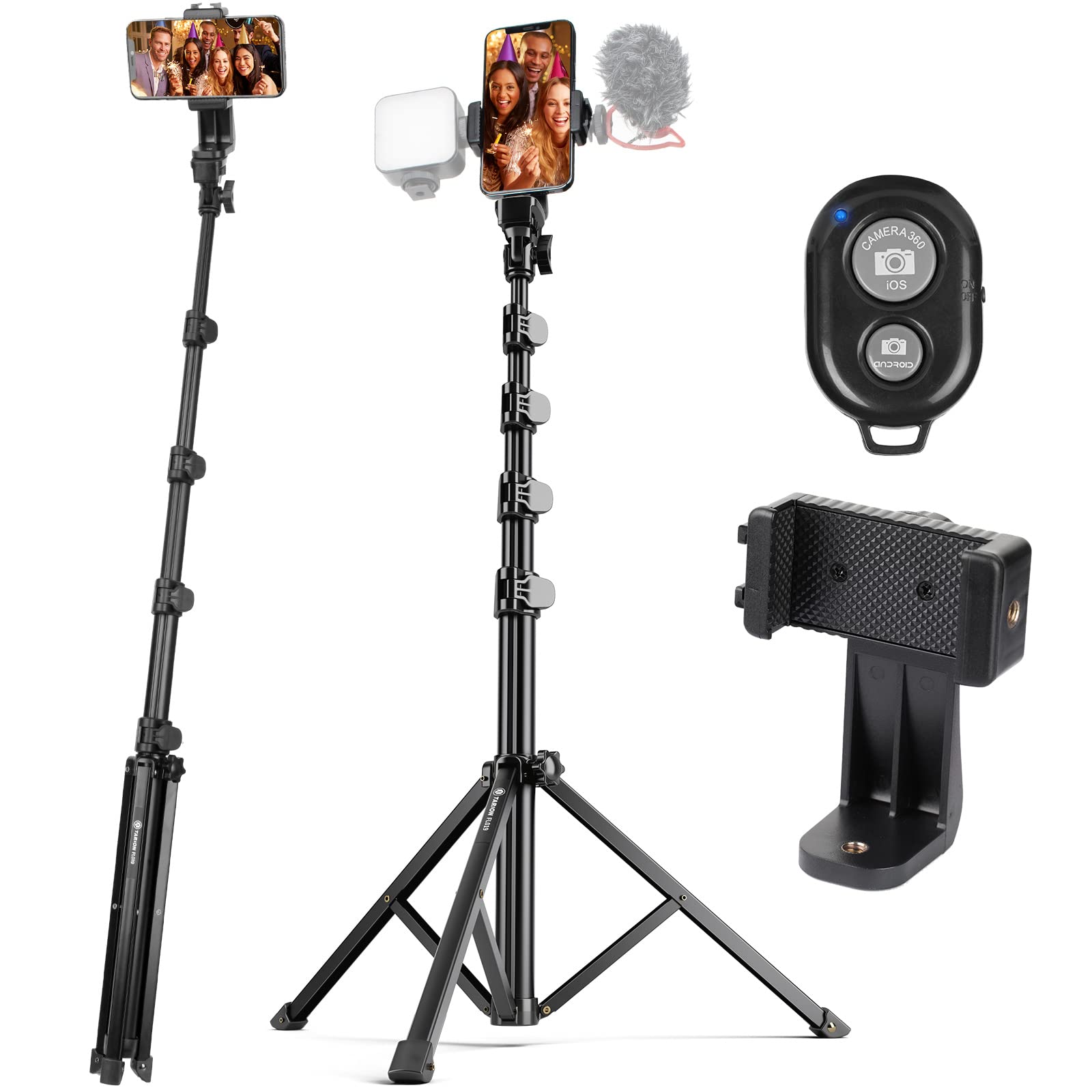 TARION Mobile Phone Tripod Camera Tripod Lightweight Camera Tripod Portable Smartphone Stand 143 cm with Mobile Phone Clamp, Remote Control (FL019)
