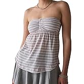 DSORVICD Women's Striped Babydoll Tube Top Strapless Ruffle Hem Sleeveless Flowy Peplum Tops Going Out