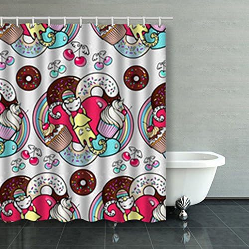 Custom Decorative Shower Curtains Seamless Pattern Cats Cupcakes Hipster Galaxy Waterproof Polyester Fabric Home Bathroom Decor Bath Curtain 72x72 Inches
