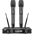 TONOR Dual Wireless Microphone Systems, UHF Cordless Karaoke Microfono Set, Metal Handheld Dynamic Mic 200ft for Singing with Receiver for Karaoke, DJ Party, Church, Wedding, Speech, PA TW450 Grey