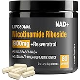 RiRywony Health NAD Supplement - NAD+ with Nicotinamide Riboside (NR) and Resveratrol Quercetin 900mg Pure Organic NAD Plus for Cellular Repair Healthy Aging Brain Function, 80 Capsules