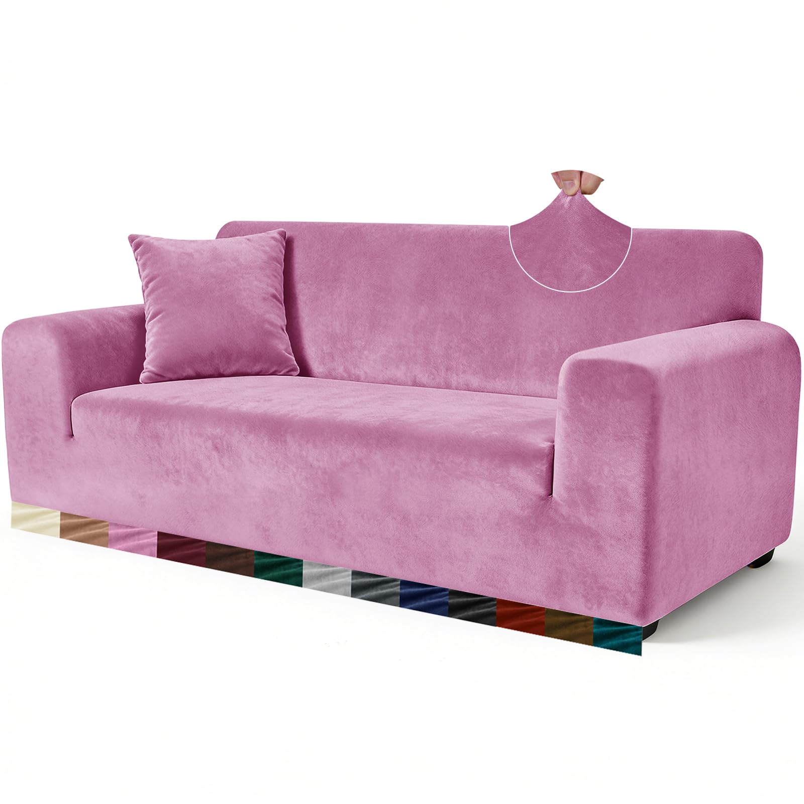 Yeahmart Thick Velvet Sofa Covers 1 Seater - Premium Stretch Couch Cover Armchair Slipcover - Soft Furniture Protector for Pets - Includes Foam Rods for Non-Slip Fit - Machine Washable, Purple — image 1