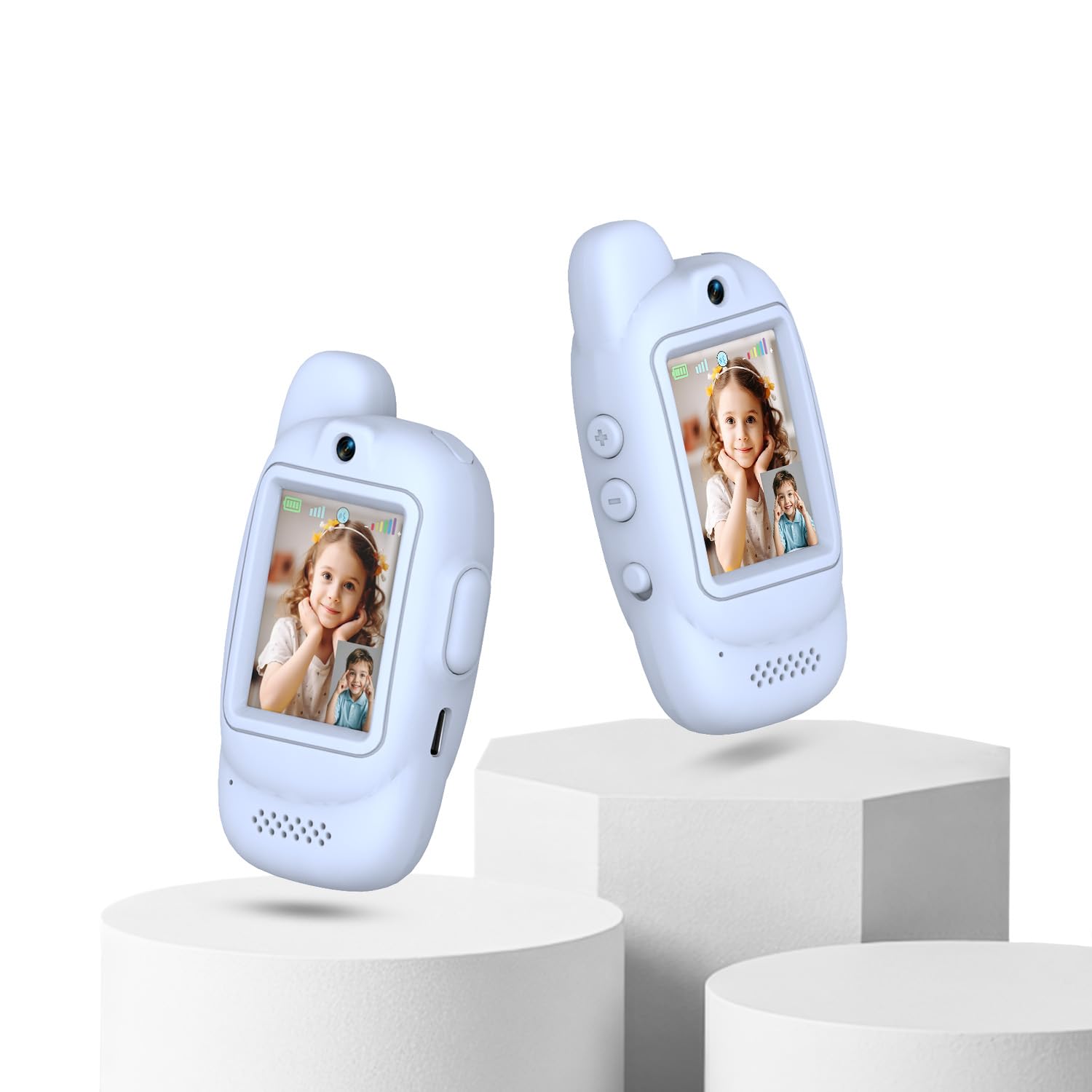 Lurowo Video Walkie Talkies for Kids, 2 Packs Rechargeable Two-way Display Kids Walkie Talkies, With Fun Voice Conversion and Screen Disply, Suitable For 3-12 Years Old (Blue+Blue)