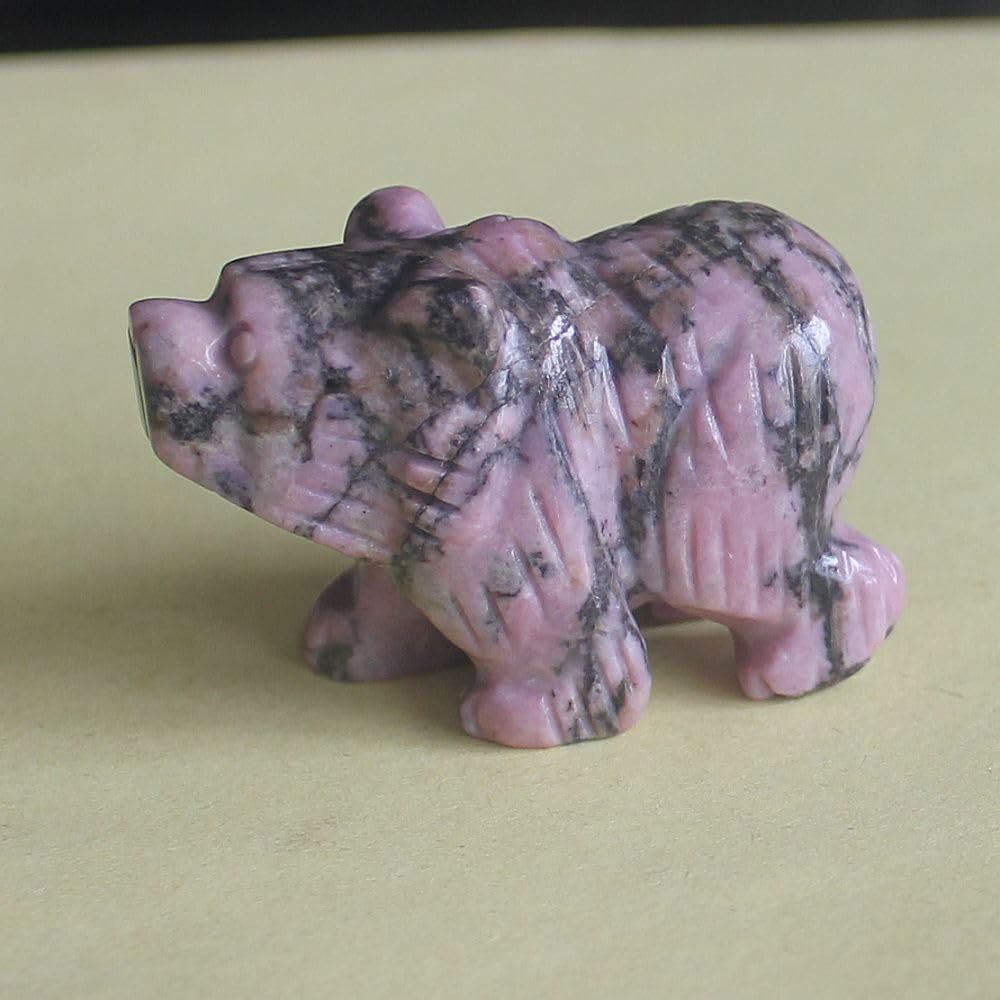 1.5'' Hand Carved Mixed Gemstone Crystal Bear Figurine Animal Carving (rhodocrosite)