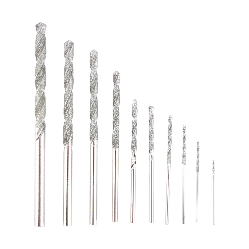 10PCS Diamond Tipped Drill Bit Set,Multi-Material Twist Drill Bits,0.8/1.0/1.2/1.5/1.8/2.0/2.5/3.0/3.5/4.0mm,for Glass Tile Stone gems